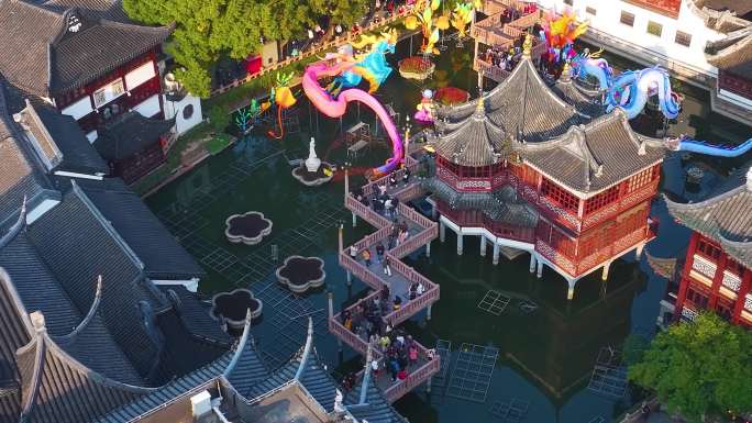 豫园城隍庙航拍上海黄浦区城市风景风光旅游