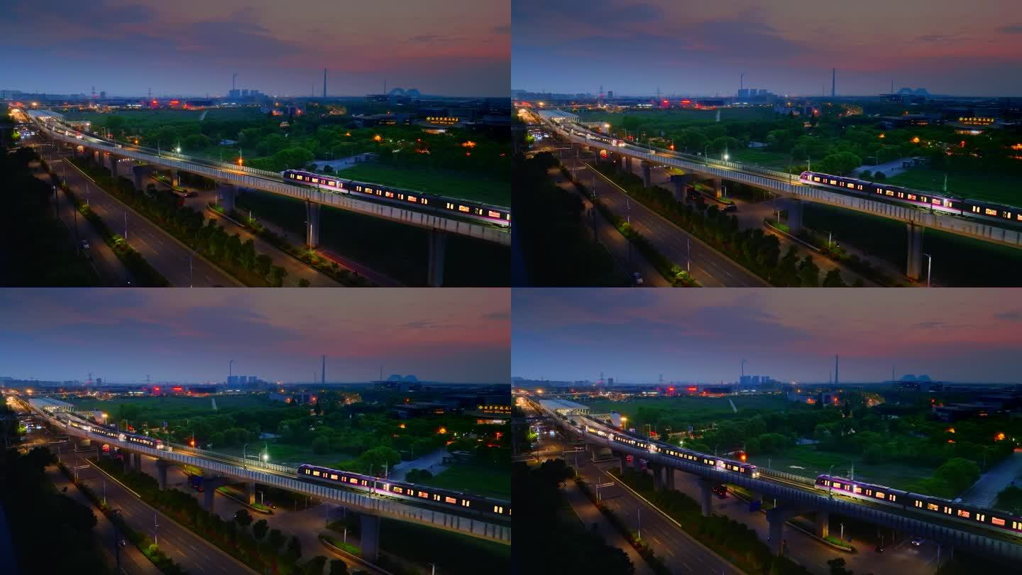晚霞中的南京地铁S3号线