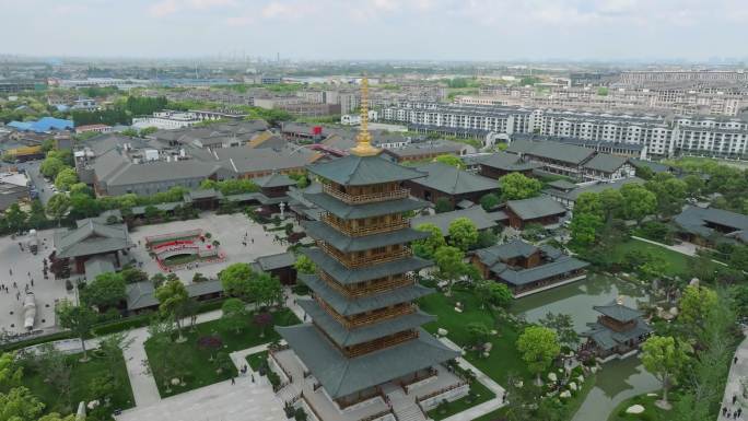 上海宝山寺寺庙中式建筑航拍