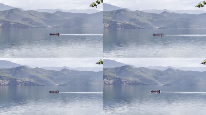 风景山水湖边划船