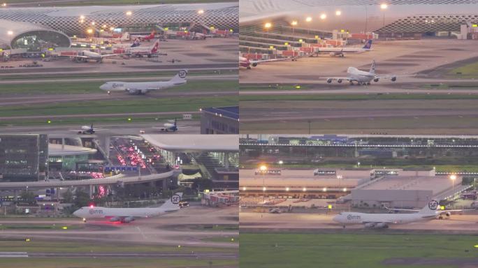 顺丰航空波音747全货机降落深圳机场滑行