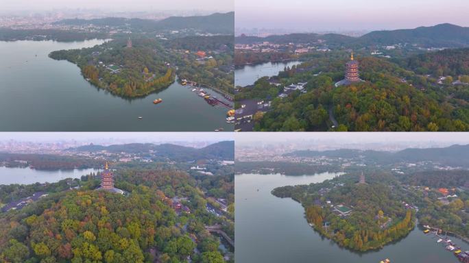 唯美杭州西湖雷峰塔景区大自然风光航拍杭州