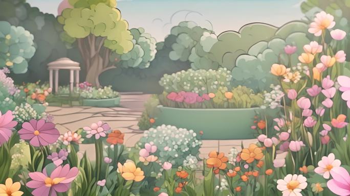 卡通动画鲜花自然风景