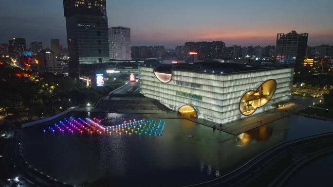 上海保利大剧院水景光影秀喷泉嘉定新城航拍