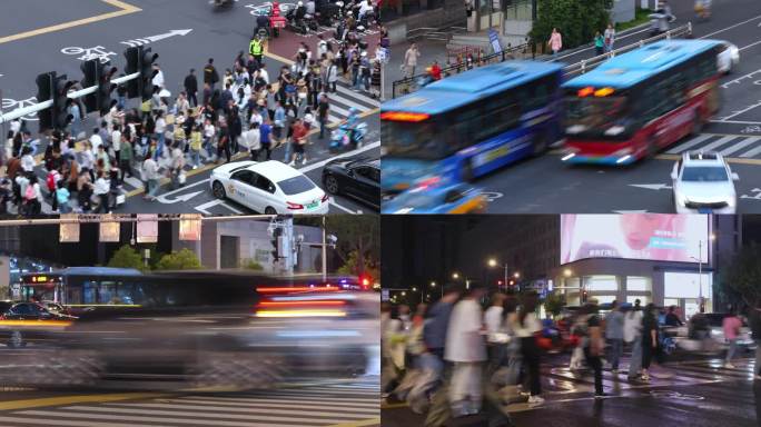 城市夜晚街道慢门人流车流合集