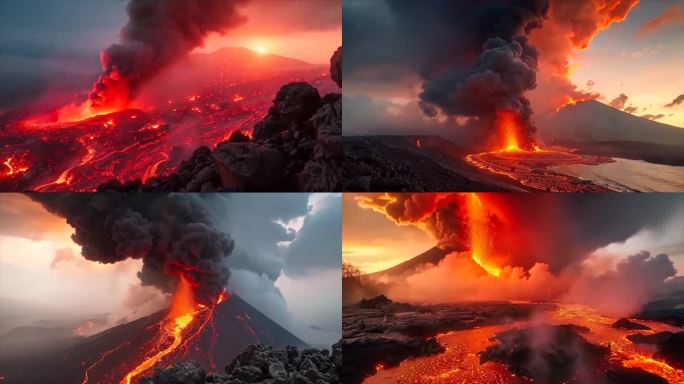 末日活火山爆发喷发岩浆自然灾害ai素材原