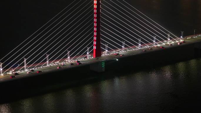 杭州钱塘江西兴大桥夜晚夜景航拍车流交通城