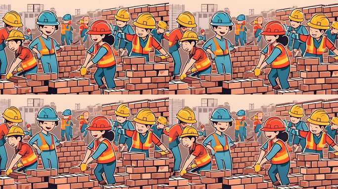 卡通动漫风格搬砖的工人
