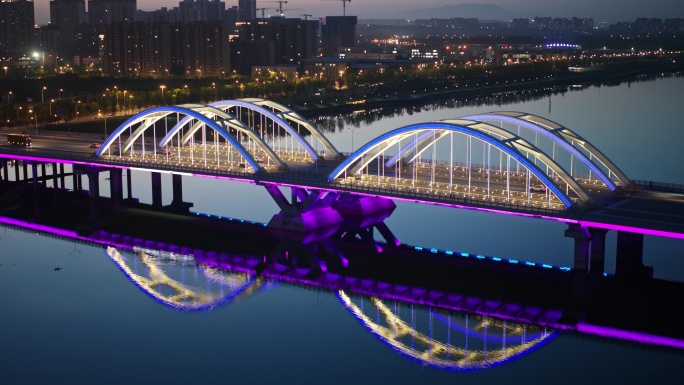 【悟3】陕西省西安市灞河桥夜景航拍8K