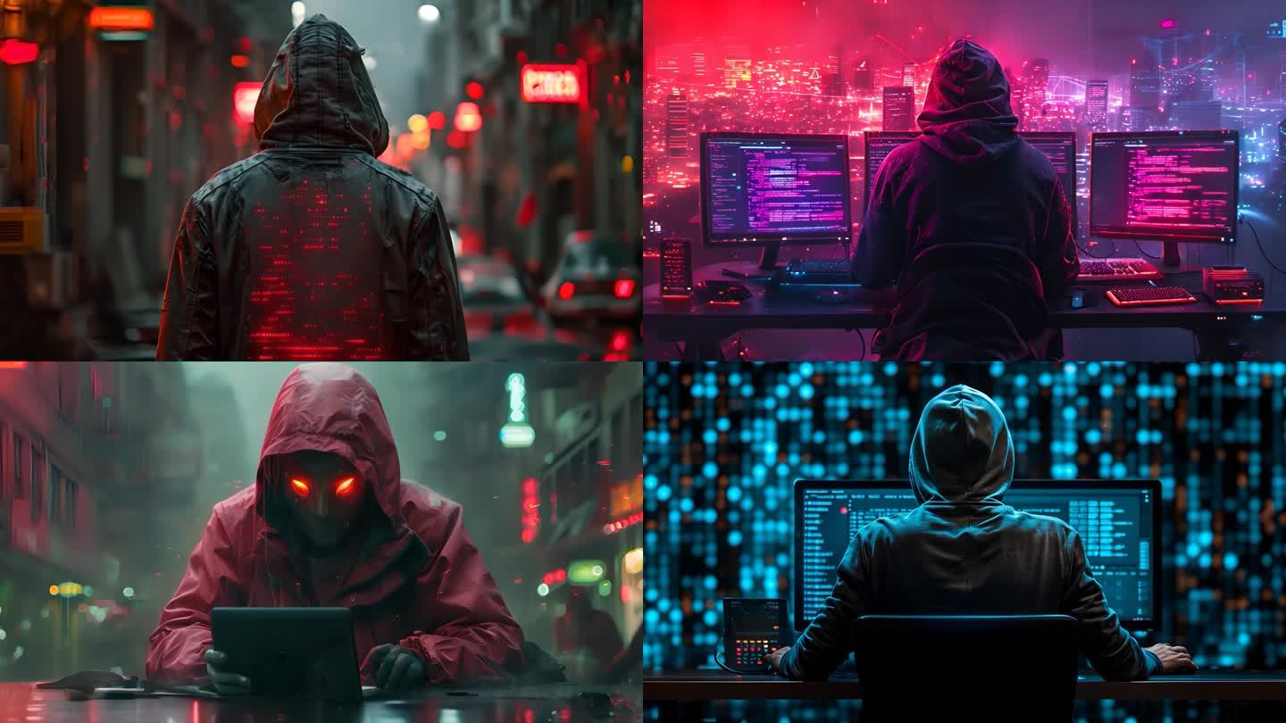 黑客在用电脑攻击网络程序员黑暗世界ai素