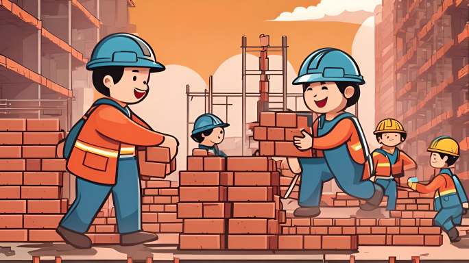 卡通动漫风格搬砖的工人