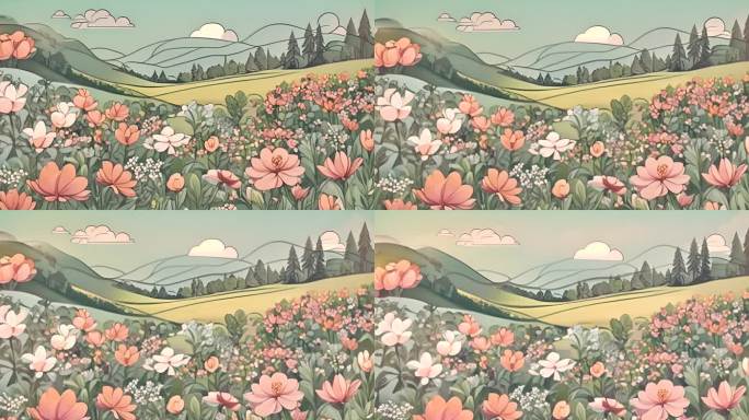 卡通动画鲜花自然风景