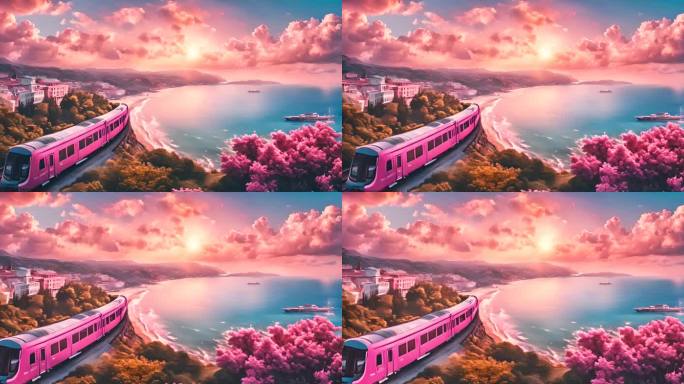 花海铁路行驶粉色列车
