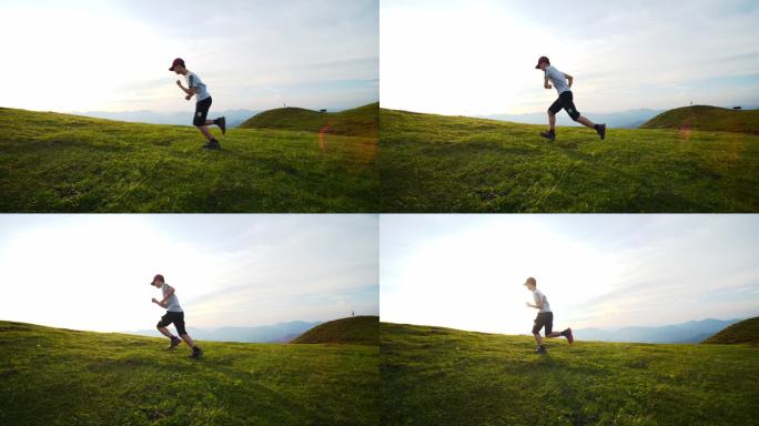 跑步向前风景人物绿色自然山脊人物奔跑