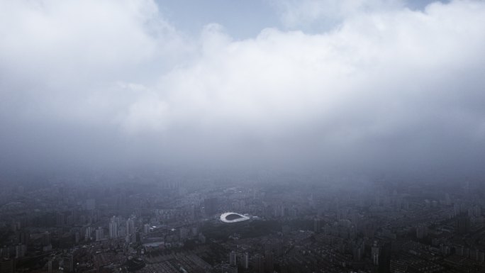 上海虹口足球场地标建筑大气航拍长镜头
