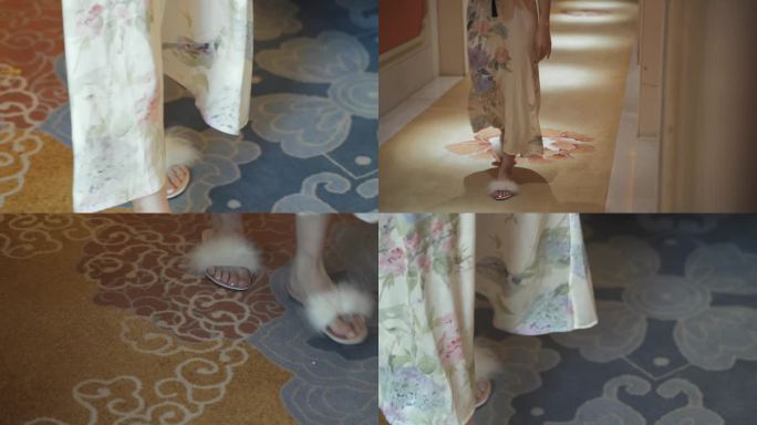 女人优雅脚步走在地毯上脚步