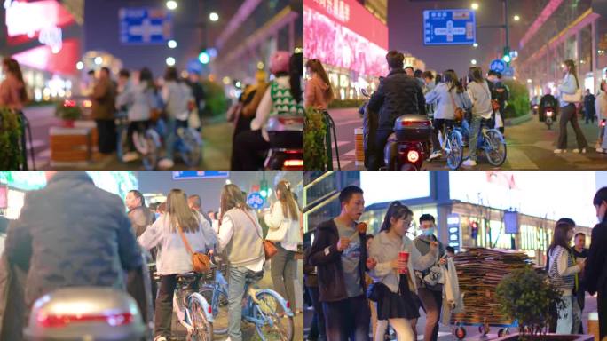 杭州城市夜晚行人人群夜景人流视频素材