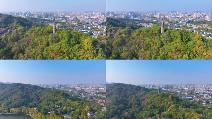 浙江杭州西湖景区宝石山保俶塔航拍旅游风景