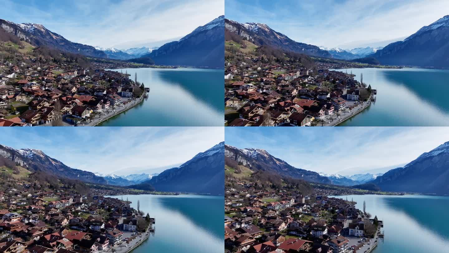 4K正版-航拍瑞士布里恩茨雪山湖泊04