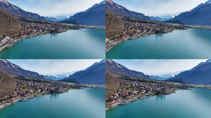 4K正版-航拍瑞士布里恩茨雪山湖泊01