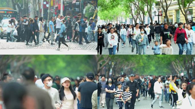 哈尔滨文旅中央大街人群游客美女人群过马路