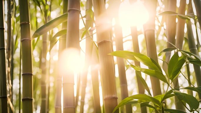 阳光照射在竹子上