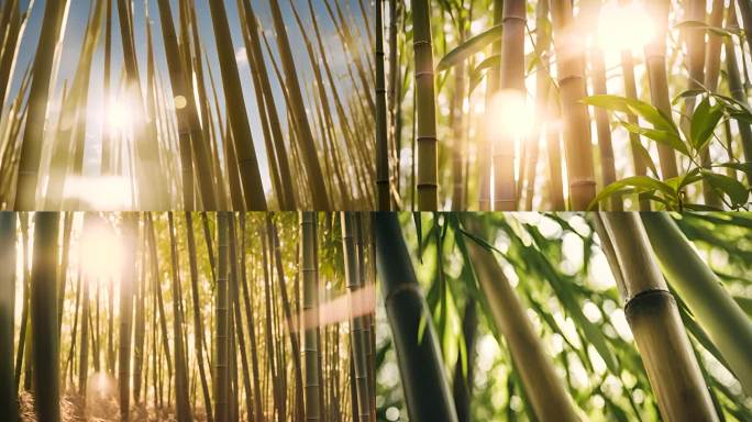 阳光照射在竹子上