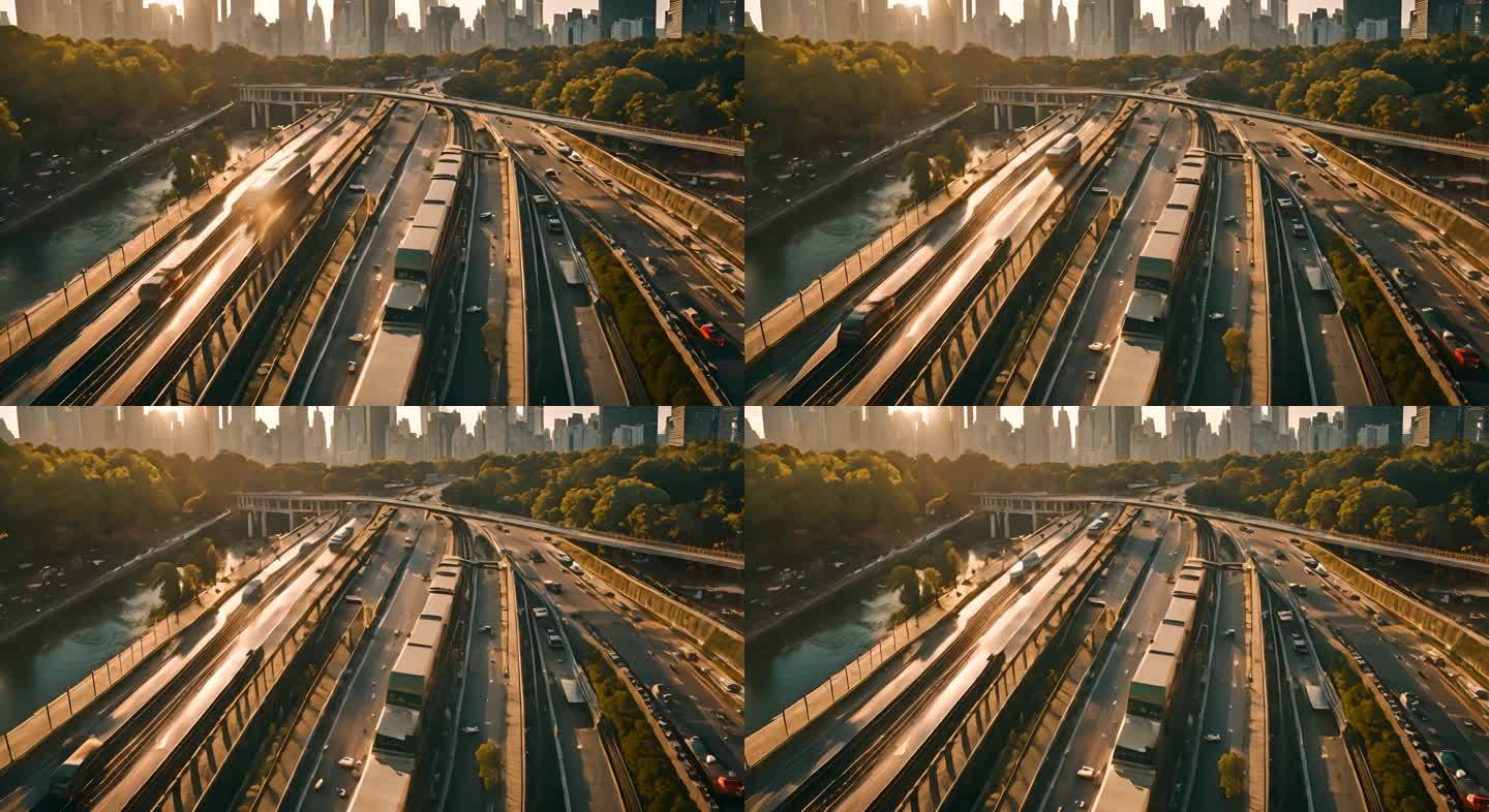 纽约市中心公园火车建筑和摩天大楼