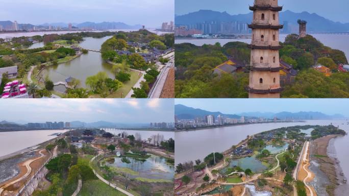 温州市鹿城区江心屿公园航拍风景景区景点浙