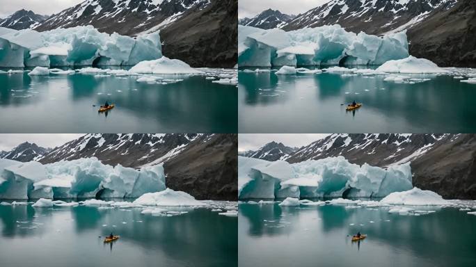 皮划艇水冰山冰冻冰川