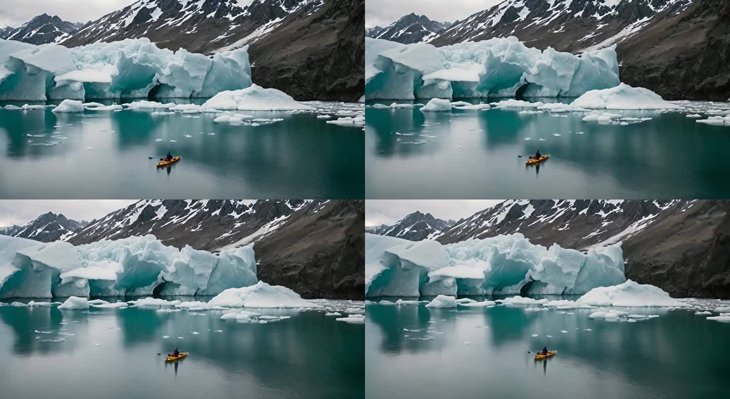 皮划艇水冰山冰冻冰川