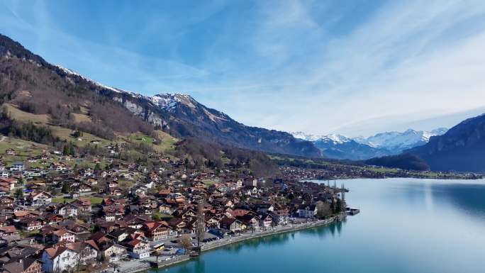 4K正版-航拍瑞士布里恩茨雪山湖泊05