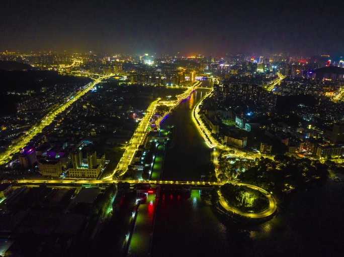 江门北街大桥夜景延时航拍