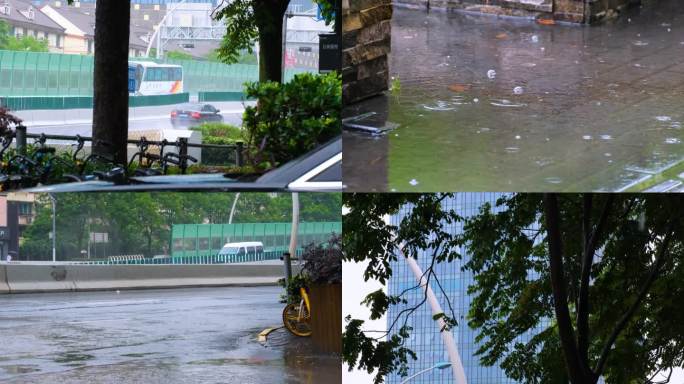 城市马路道路下雨天雨水雨滴街景街道街头风