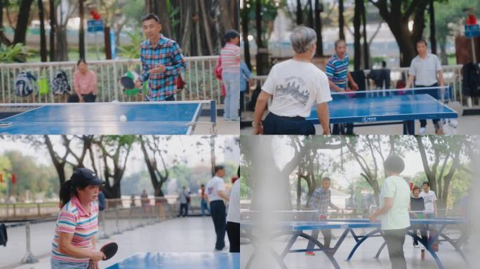 公园打乒乓球老年人锻炼