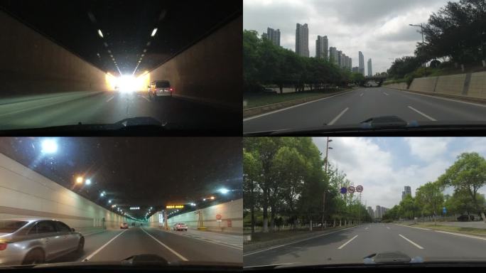 城市开车司机视角城市交通隧道