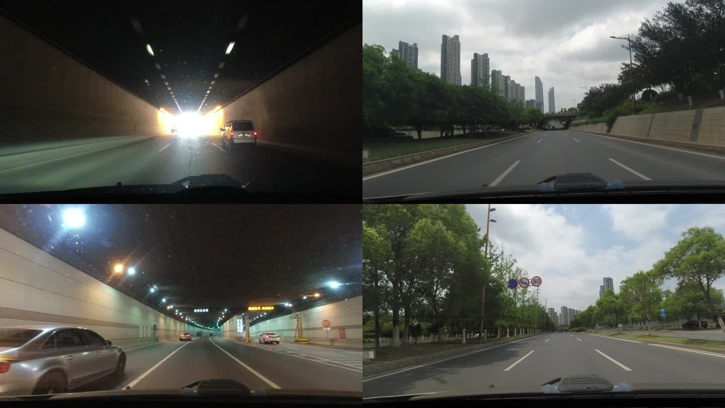 城市开车司机视角城市交通隧道
