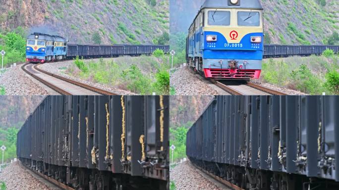 中国火车运煤火车在铁轨上行驶
