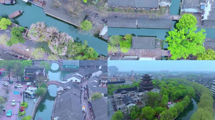 春天细雨里的水乡古镇南浔古镇风景航拍