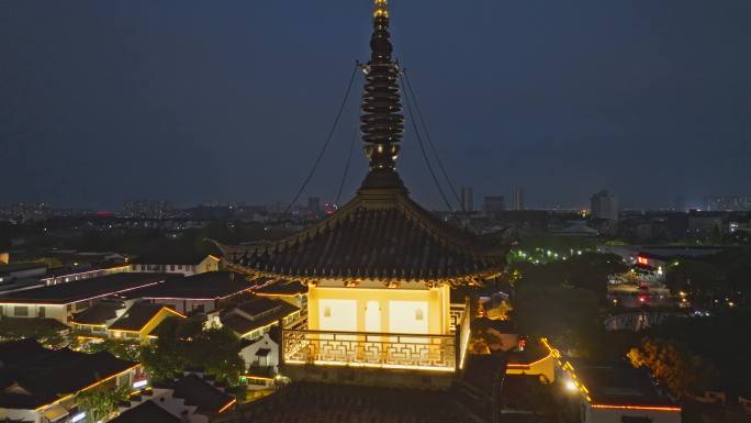 上海嘉定法华塔州桥老街夜景航拍