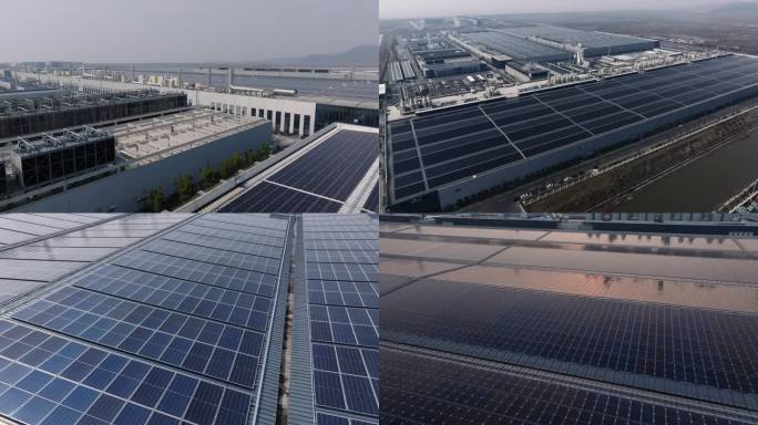【4K】航拍工厂太阳能屋顶光伏
