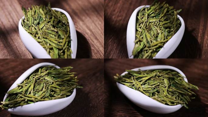 旋转的龙井茶叶传统文化茶道茶文化