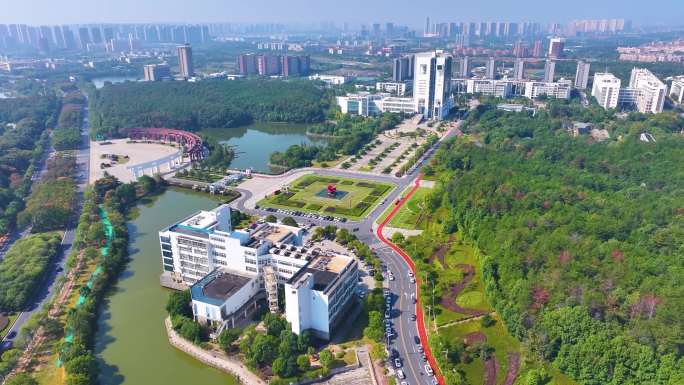 江西南昌大学前湖校区校园航拍风景风光素材