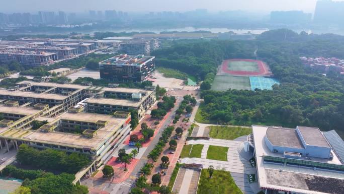 广东工业大学大学城校区航拍校园广州风景风