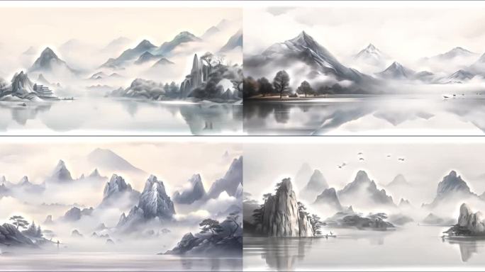 超宽屏国风山水 水墨画背景 开场水墨画