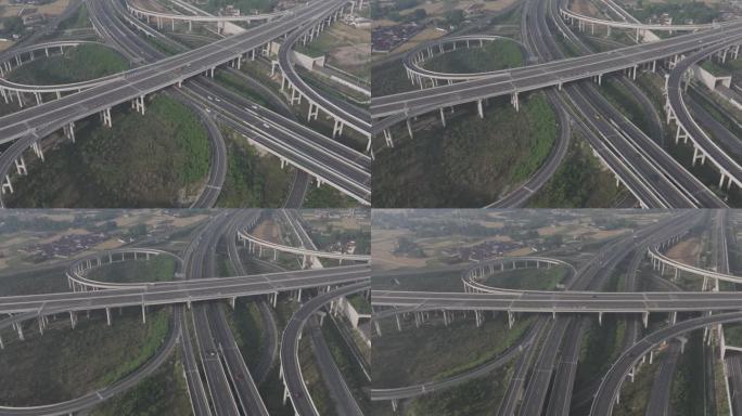 航拍高速公路交通枢流