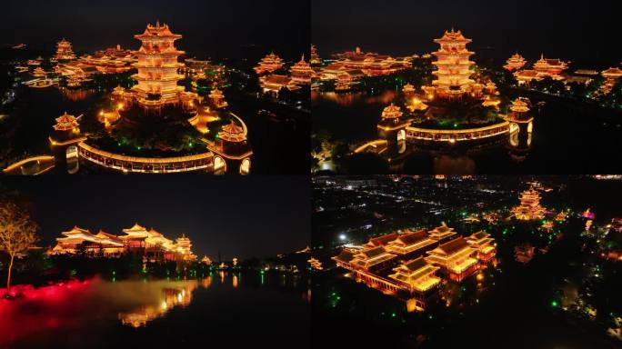 三仙山风景区夜景 古建筑夜景