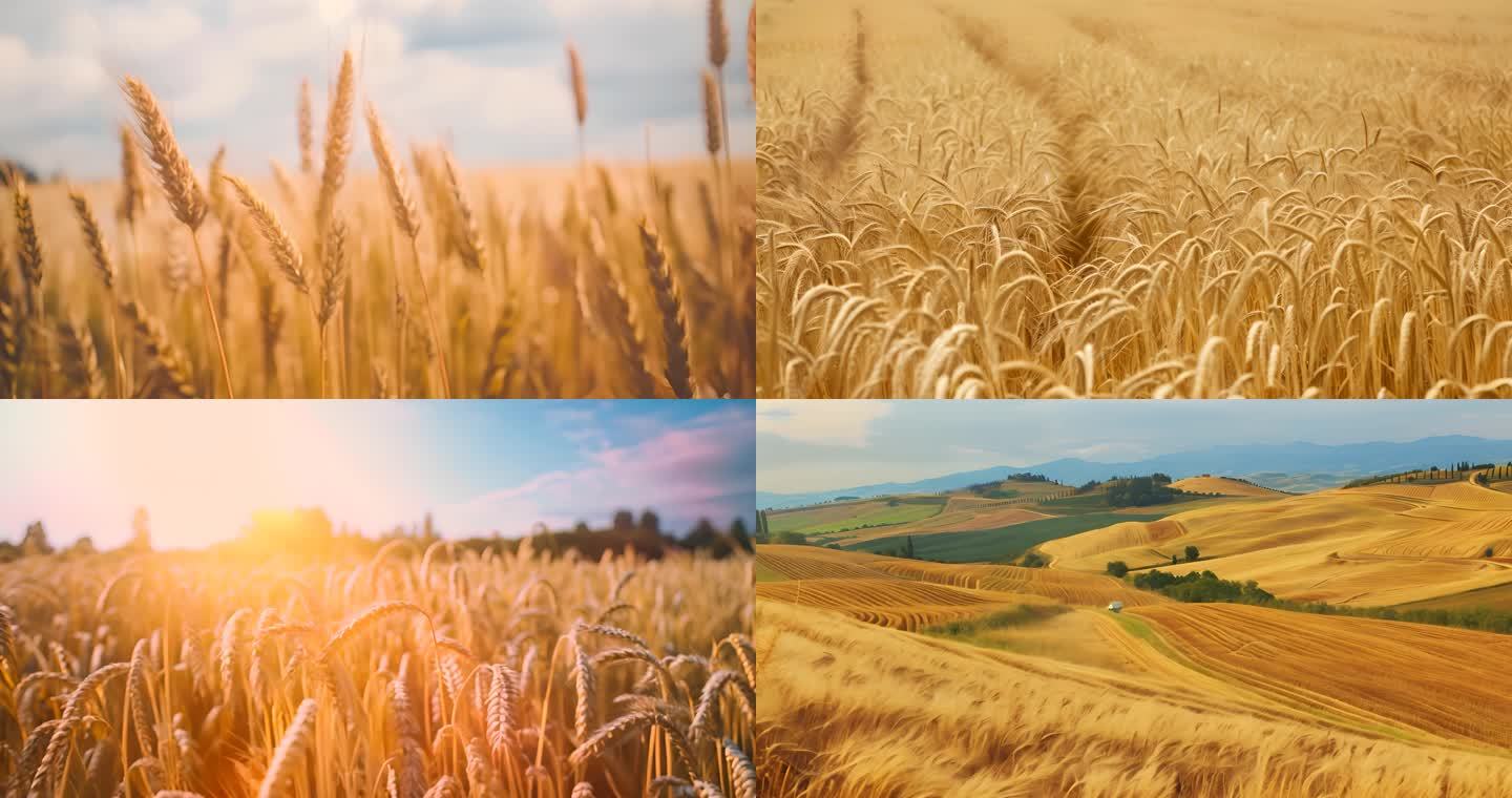 金色麦田丰收小麦麦田丰收农业粮食