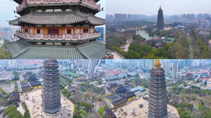 江苏常州天宁禅寺古塔红梅公园航拍天宁区城