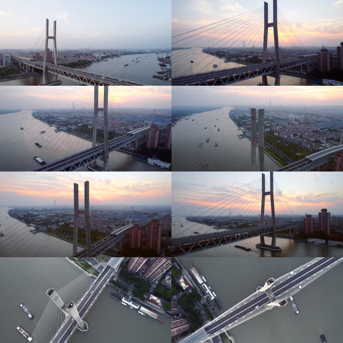 [合集]上海闵浦二桥日落交通车流大气航拍